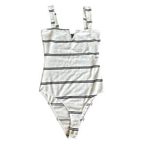 Bershka Women’s striped black & white body suit v front size S